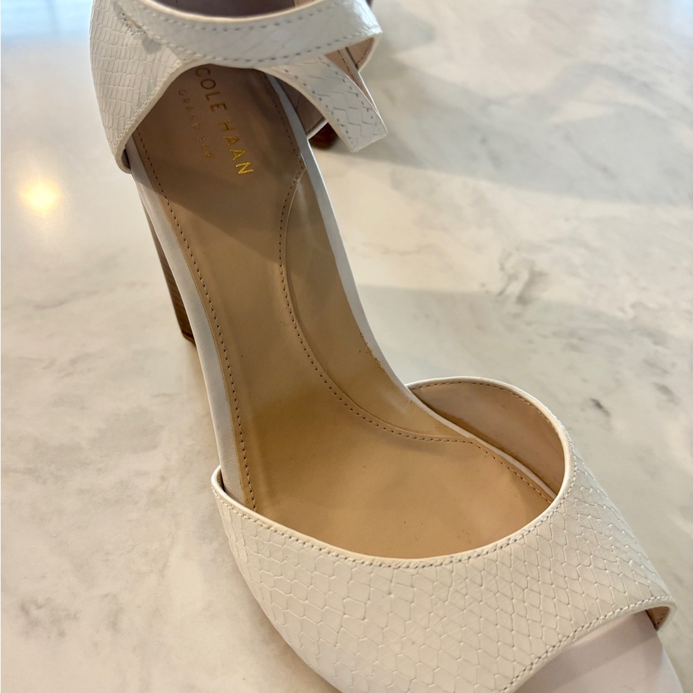 Cole Haan White Peep-Toe Wedges